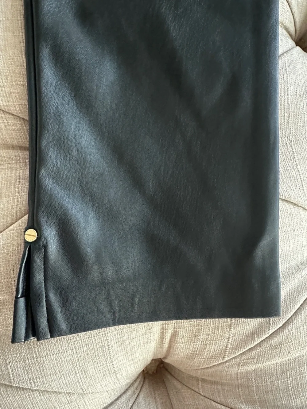 Michael Kors Black Faux Leather Tapered Pants with Gold Logo